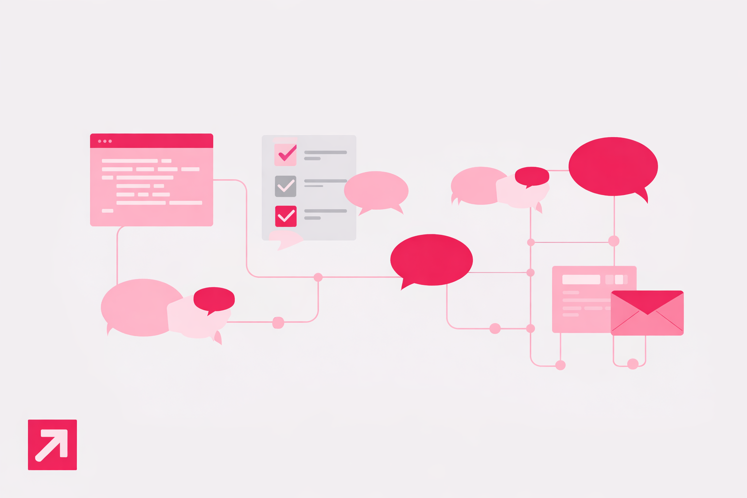 Visual representation of interconnected communication channels, feedback loops, and task management in software projects.