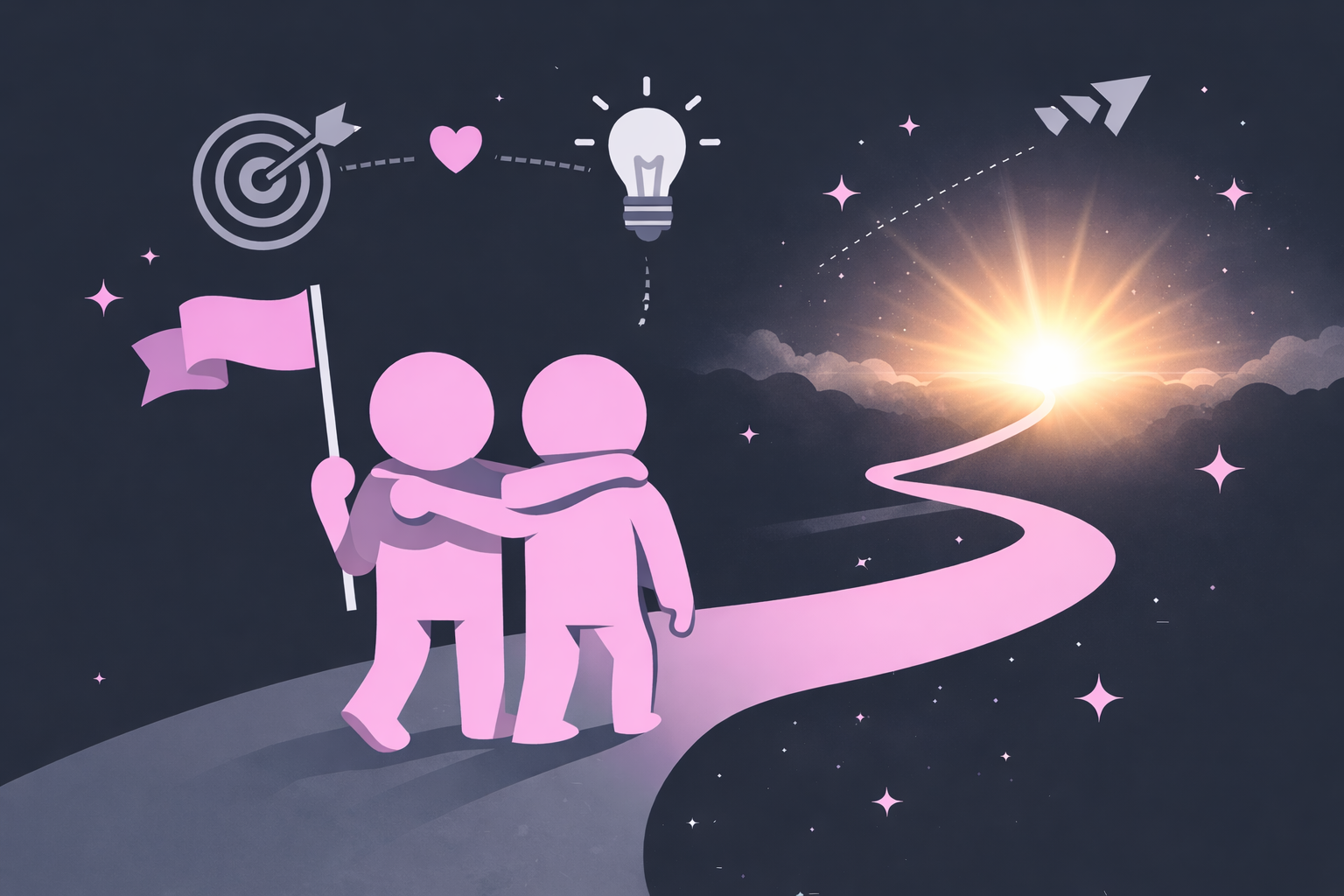 Black and white illustration featuring a single light source ahead, representing intention and a deliberate step into 2026.